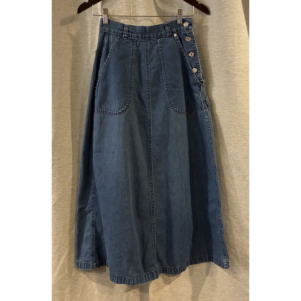 Vintage Ralph Lauren Chambray Denim Maxi Skirt Blue Western Rodeo Size 6 T-320